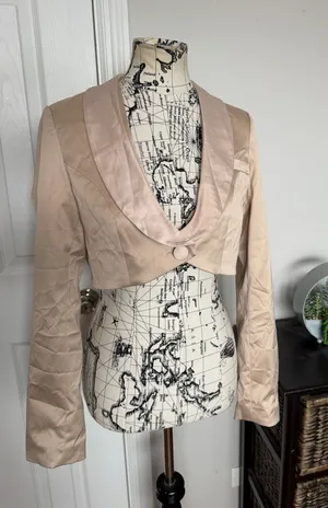 Divided H&M Vintage y2k Satin Bolero Champagne jacket crop Sz 12 button evening thumbnail 1