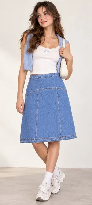 Old Navy Y2K Drapey Denim Midi Skirt Sz 6 Preppy Minimal 90s A Line Cottagecore thumbnail 1