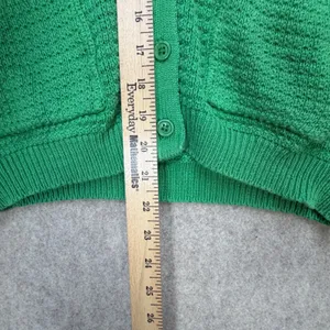 Womens Y2K Medium Green Retro Grandmacore Short Sleeve Preppy‎ Cardigan Sweater thumbnail 5