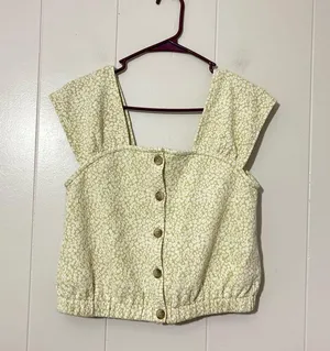 Madewell Floral Jacquard Button Front Top Faded Seagrass Cream & Green Size XS thumbnail 2