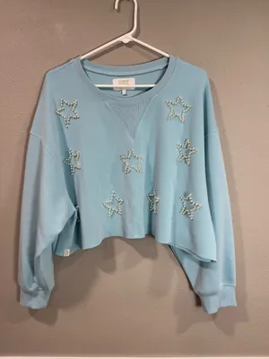 Simply Southern Light Blue Cropped Pearl Star Sweatshirt thumbnail 2