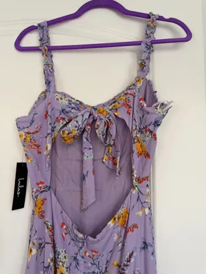 Lulus Lavender Floral Print Tie-Back Midi Dress thumbnail 5