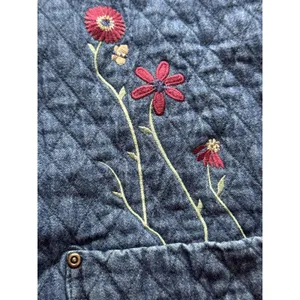 VTG HAIK’S Quilted Denim Jacket 2X USA Floral Patch Corduroy Collar Americana thumbnail 6