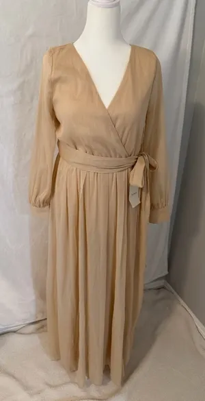 bohme Beige Wrap Maxi Dress with Waist Tie thumbnail 1