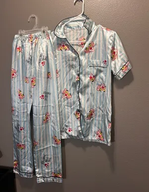 The Pink Panther Satin Pajama Set Womens Large L Blue White Striped Pjs Silky thumbnail 1