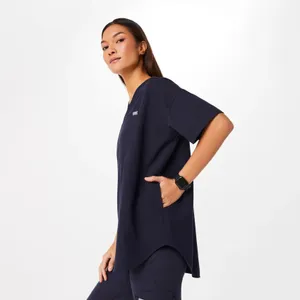FIGS Navy Halle V-Neck Short Sleeve Tunic Scrub Top thumbnail 4