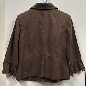 Oscar De La Renta Linen Brown 3 Quarter Bell Sleeve Hook Front Top Jacket Size 8 thumbnail 13