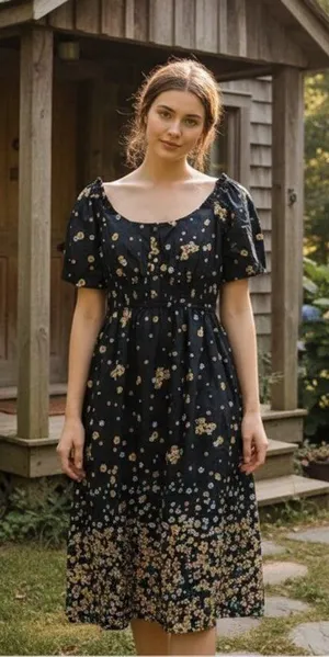 Lost + Wander Field of Deams Midi Dress Black Multi Floral thumbnail 1