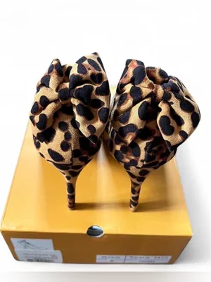 Leopard Print Bow Stiletto Heels – Size 9 – Pointed Toe Ankle Strap Pumps – NWT Tan thumbnail 3