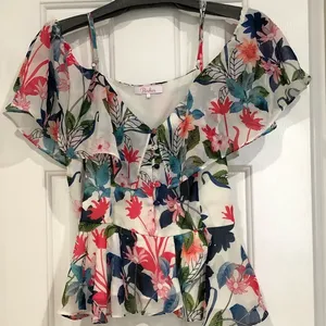 Parker Floral Pink Off Shoulder Cold Shoulder L thumbnail 1