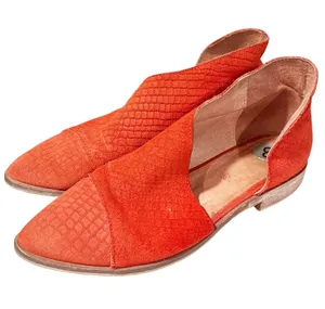 Free People Royale Leather D'Orsay Booties Orange Leather Flats Size 8 thumbnail 1