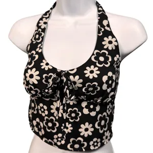 Hollister Halter Top Daisy Small Floral Tie Front Smocked Crop Festival Y2K 90s thumbnail 1