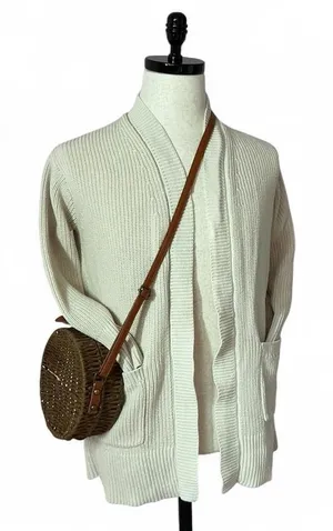Max & Mia‎ Womens Cream 100% Cotton Shaker Knit Open Front Cardigan Sweater L thumbnail 1
