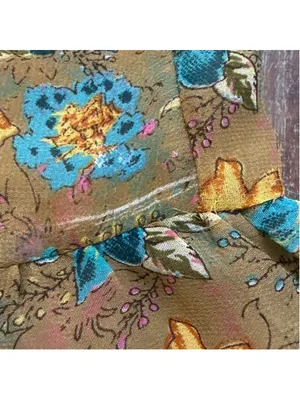 Rapsodia Boho Floral Mini Dress Square Neck Gold Beaded Trim Size S Puff Sleeve thumbnail 8