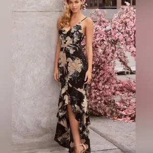 Lulus Darling Daylily Black Floral Print High-Low Maxi Dress thumbnail 2