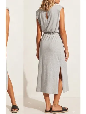 NEW Wayf Gray Sleeveless Shoulder Pad Midi Dress Split side NWT thumbnail 5