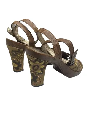 Kenneth Cole ❁ Afterflower Ankle Strap Embroidered Leather Heels ❁ Brown ❁ 9M ❁ thumbnail 4