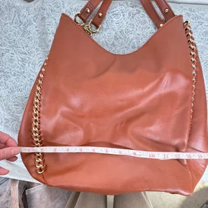 Bebe Colette Triple Entry Hobo Cognac Brown Shoulder Bag Chain Whlpstitch Slouch thumbnail 10