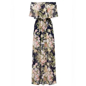 Show Me Your Mumu Hacienda Maxi Dress Small Navy Floral Off Shoulder Boho Resort thumbnail 2