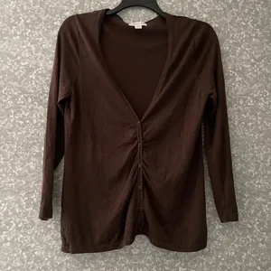 Coldwater Creek Brown Silk Blend Gathered Cardigan Sweater - Size Large (14-16) thumbnail 1