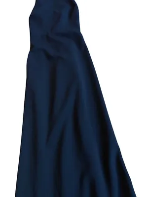 BHLDN Navy Halter Crisscross Back Pleated Maxi Dress Gown Evening Size 4 Women's thumbnail 6