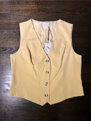 NWT Primark Cares Butter Yellow Tailored Waistcoat Vest Top Button Front Medium thumbnail 2