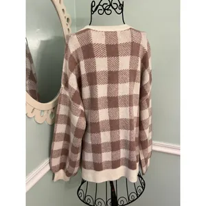 Ann Taylor Loft Sweater Large‎ Plaid Gingham Pink Sweater Sz L V Neck NWT thumbnail 5