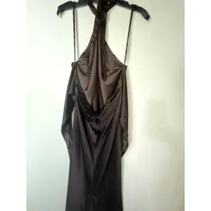Retrofête Ester Brown Satin Tie Back Sheath Formal Dress, Prom Wedding Large thumbnail 11