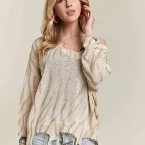 ✨NWT ADORA Frayed Zebra Knit‎ Top Size L thumbnail 4