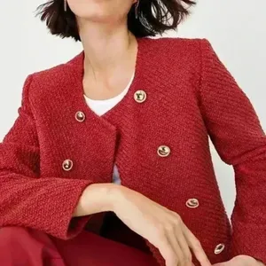 Ann Taylor Tweed Crew Neck Double Breasted Jacket Size 14 Bright Brick Old Money thumbnail 2