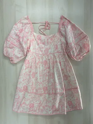 LOVELO Woodland animal toile printed pink puff sleeve dress 1XL thumbnail 7
