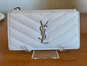 Saint Laurent YSL Cassandra Gray Leather Coin Purse Wallet thumbnail 1