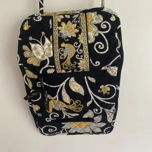 VERA BRADLEY Hanging Wallet Purse Crossbody bag Black Yellow White Small thumbnail 10