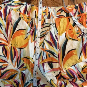C&C California 100% Linen Wide Leg Pants Tropical Fruit‎ Flowy Beach Coastal LG thumbnail 7