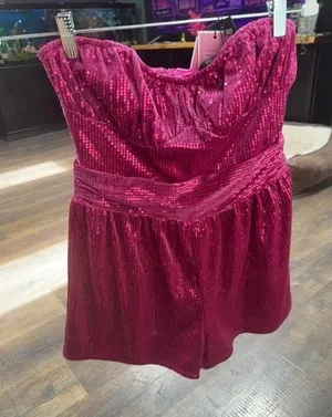 PrettyLittleThing Pretty Little Thing Sequence Romper in Pink thumbnail 1