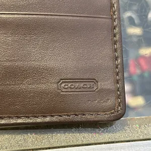 Coach Signature Khaki Brown Jacquard Flap Wallet Medallion Snap thumbnail 5