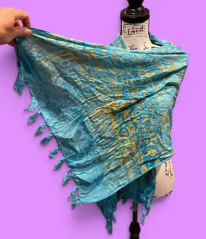 Source Unknown Cute Y2K aqua celestial batik 90s fringe oversized scarf wrap shawl festival thumbnail 1