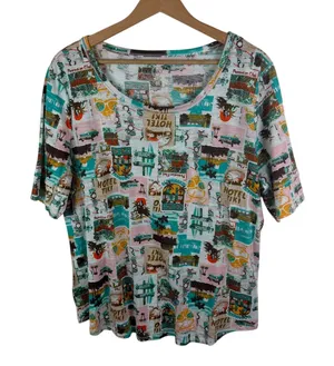NEW Cato Tropical Graphic Scoop Neck Tee XL Tiki Vacation Resort Colorful Beachy thumbnail 1