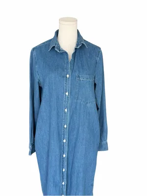 Quince - Distressed Denim Oversized Maxi Shirt Dress Button Front Sz XS thumbnail 4