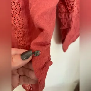 American Eagle Outfitters Lace Yoke Button Down Blouse Size XS Coral thumbnail 8