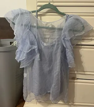 Amanda Uprichard Top Silk Tank Blue Ruffle Small thumbnail 1