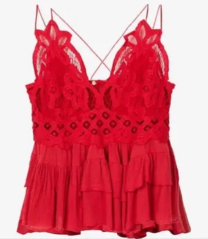 Intimately FREE PEOPLE ADELLA lace smocked back ruffled camisole New With Tags thumbnail 1