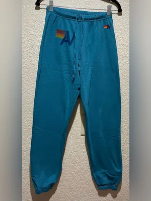 Aviator Nation Logo Sweatpants Lounge with Rainbow Tag Teal Blue Size S thumbnail 4