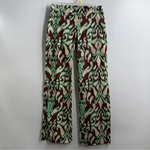 Zara Selena Printed Pants Womens XS Green Brown Wide Leg Cotton NWT thumbnail 2