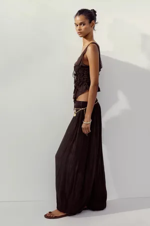 Zara brown Lace-Up Women's Top boho bohemian tied thumbnail 5