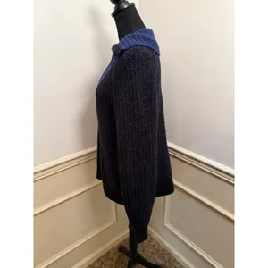 Everlane Luxe Teddy Oversized Half-Zip Bib Sweater Black Ocean Blue Chunky Knit thumbnail 5