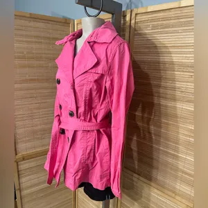 GAP misses size M Medium hot Pink belted Trench coat dress jacket Easter Spring thumbnail 2