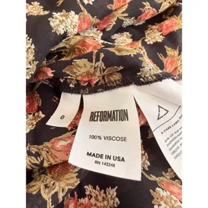 Reformation Floral Midi Dress Tie Neck Long‎ Sleeve Slit Black Size 0 thumbnail 8