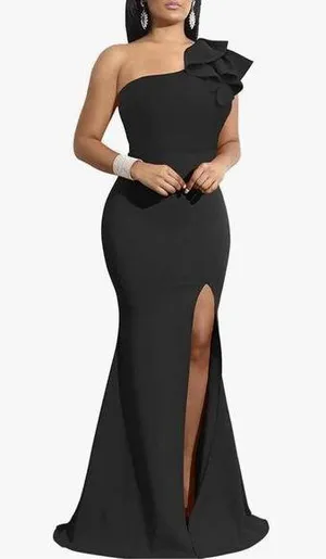 NEW Black Off Shoulder High Split Long Formal Party Dress Evening Gown SMALL thumbnail 1