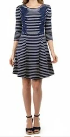 NWT Free People Nautical and Knotty Skater Dress Size Large Striped Lace S11 thumbnail 1